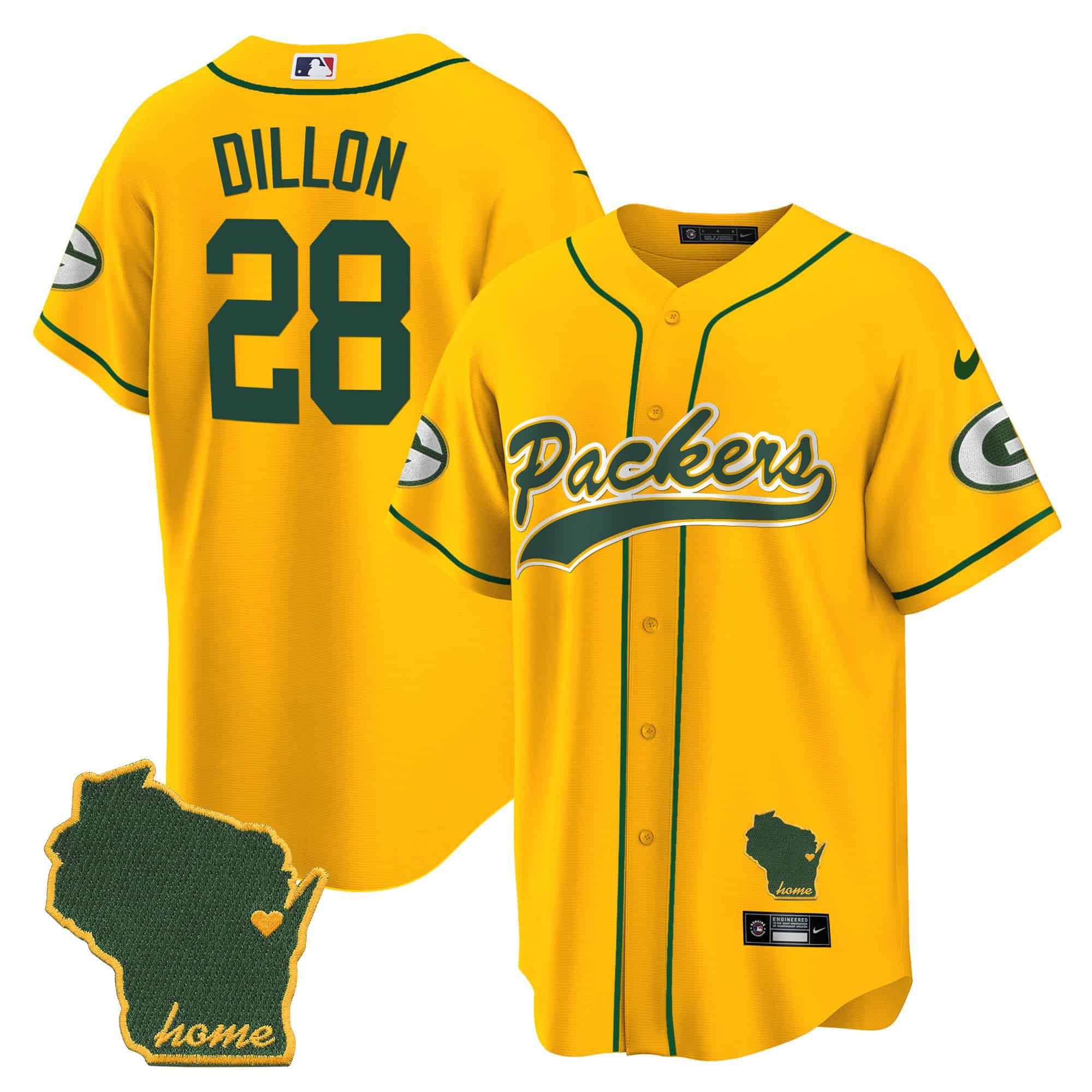 Men Green Bay Packers #28 Dillon Yellow 2024 Nike Home Patch Baseball NFL Jersey